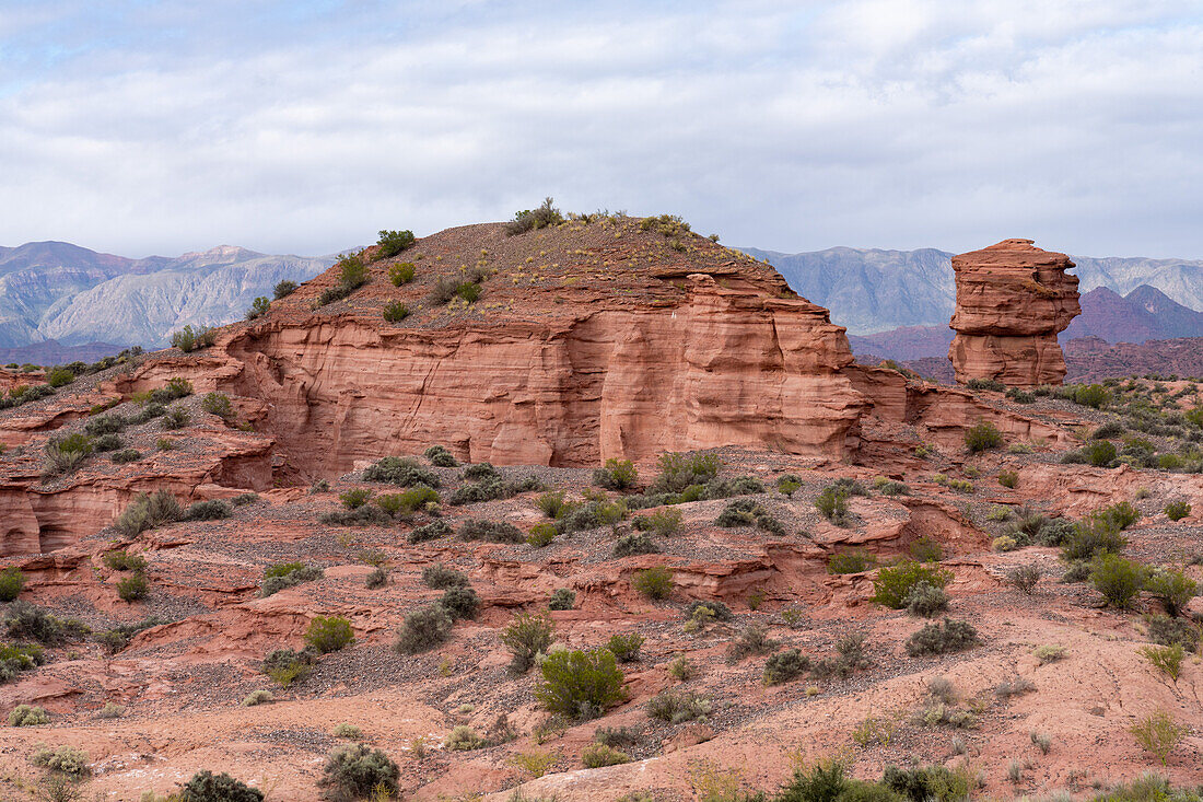 Erodierte geologische Merkmale des Sandsteins der Talampaya-Formation im Talampaya-Nationalpark, Provinz La Rioja, Argentinien.