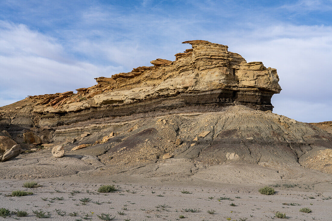 A coal seam in the strata of Mancos Shale in the Factory Butte Recreation Area in the Caineville Desert near Hanksville, Utah.