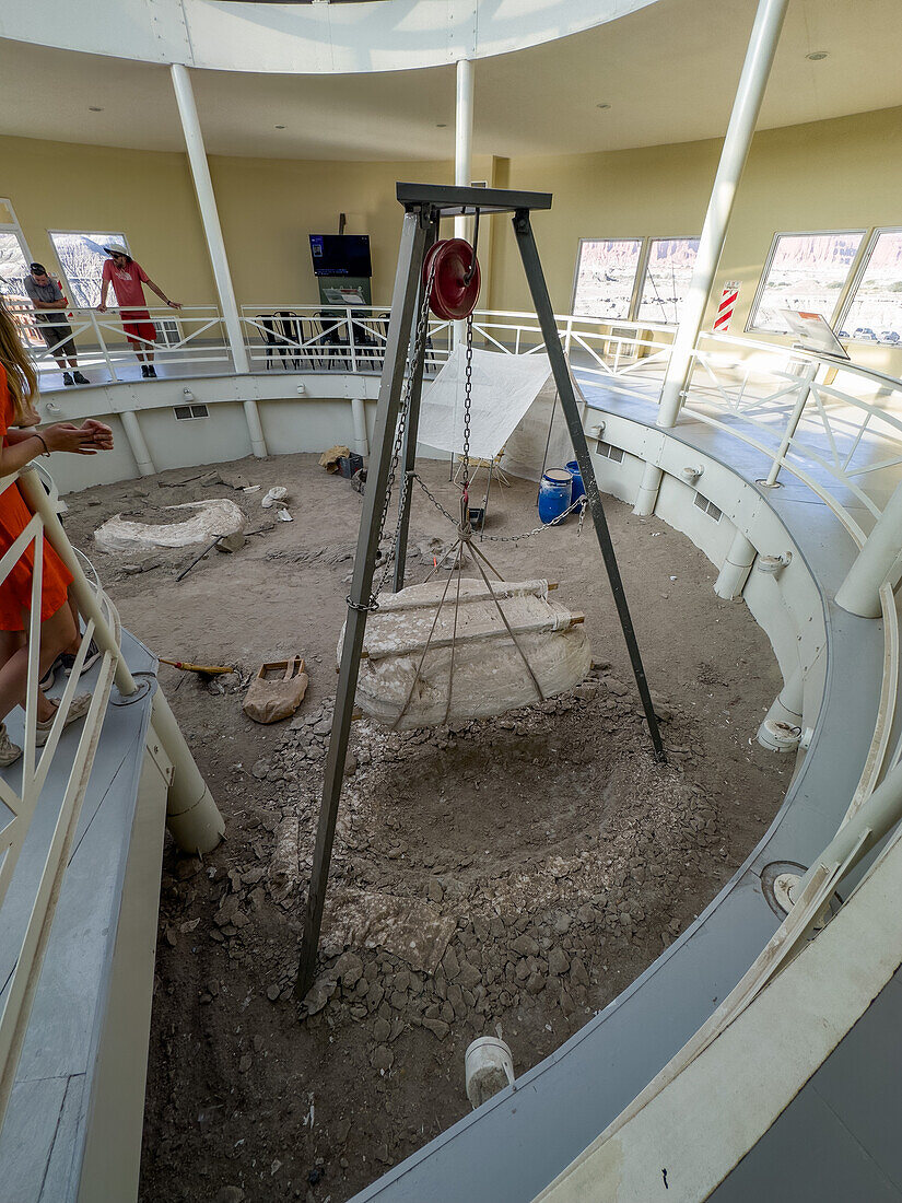 A reconstuction of a dinosaur dig camp in the William Sill Museum in Ischigualasto Provincial Park, San Juan, Argentina. Actual dinosaur bones are displayed where they have been partially excavated.