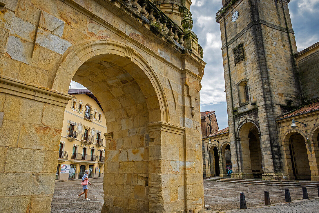 Arch and church of Santa Ana, Durango, Basque country, Spain