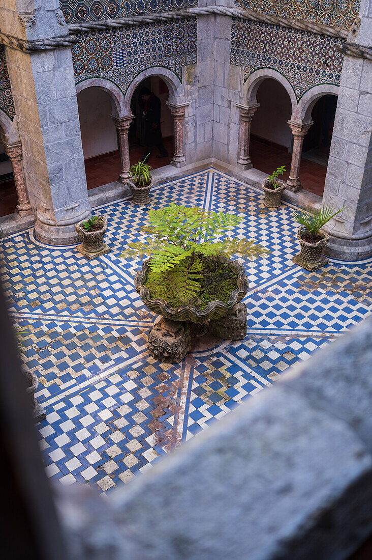 Manueline Cloister at Park and National Palace of Pena (Palacio de la Pena), Sintra, Portugal