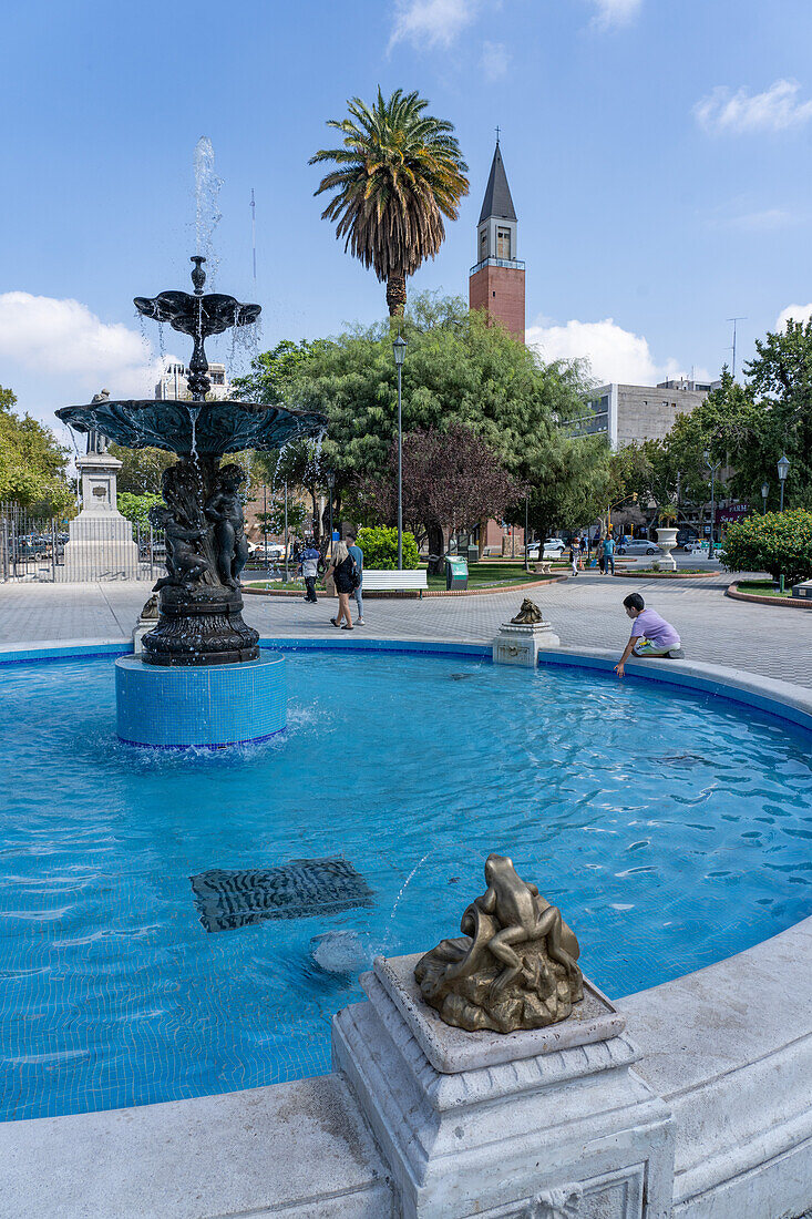 A fountain in the Plaza 25 de Mayo or main square in San Juan, Argentina.