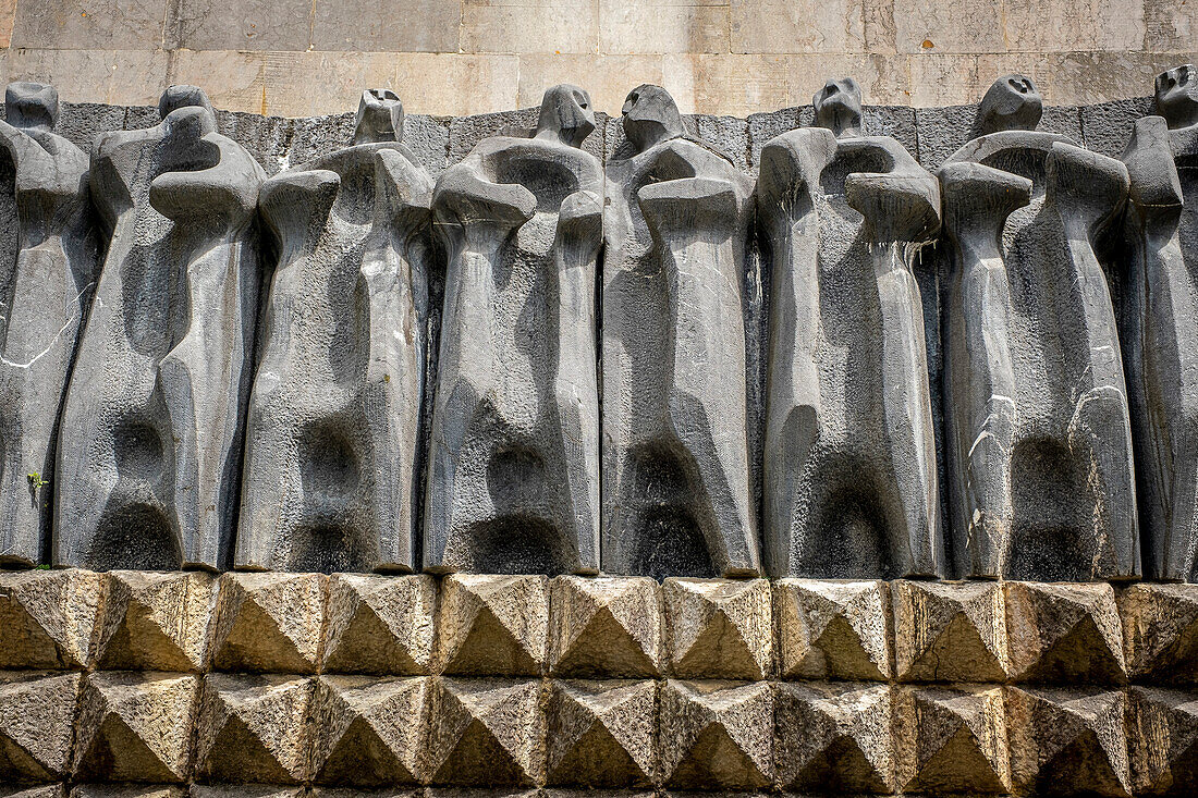 Detail, facade of Sanctuary of Our Lady of Arantzazu, Oñati, Gipuzkoa, Basque Country, Spain