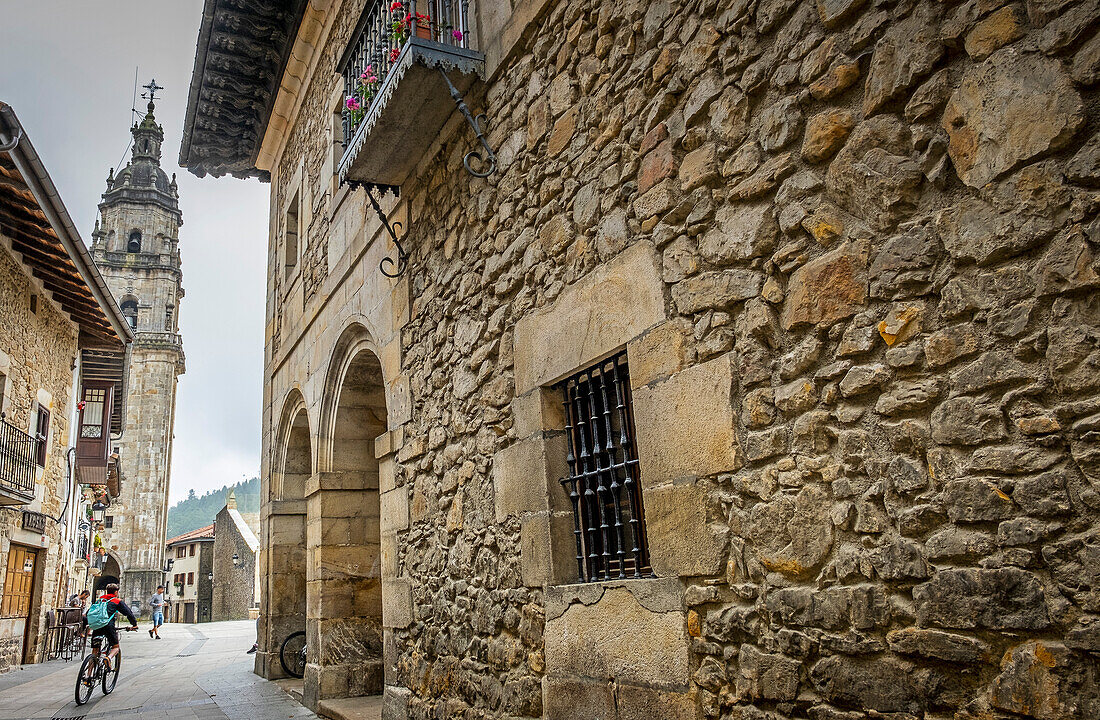 Santa Marina church, from Artekale kalea, Otxandio, Basque Country, Spain