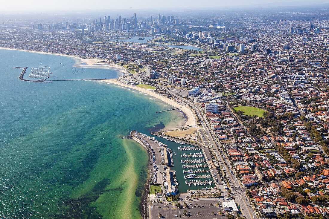 Aerial view of the St Kilda Marina, Australia