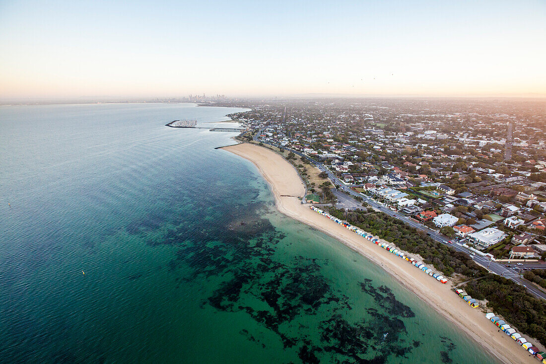 Brighton beach looking towards the Melbourne CBD, Australia