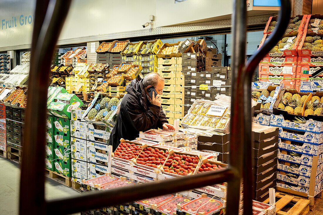 Abteilung für Obst und Gemüse in Mercabarna. Barcelonas zentrale Märkte. Barcelona. Spanien