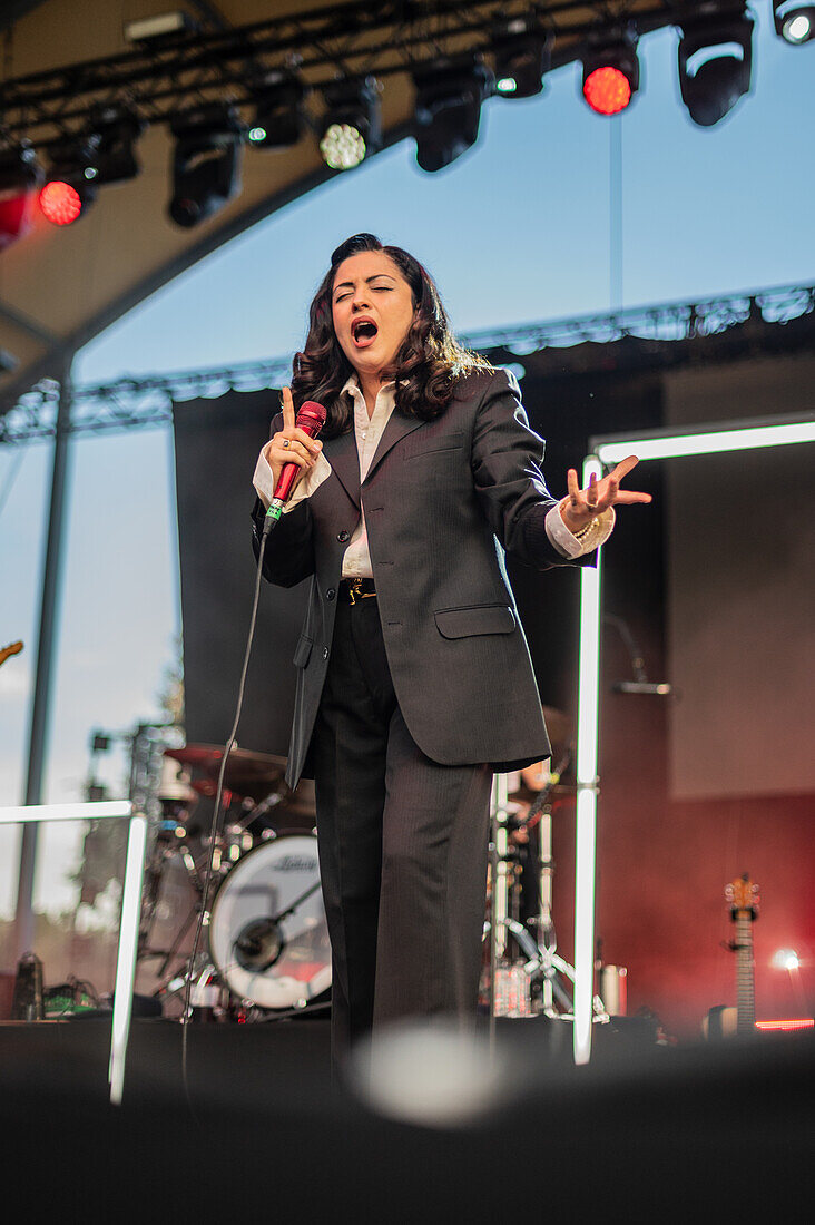 Chilean artist Mon Laferte performs live during Vive Latino 2022 Festival in Zaragoza, Spain