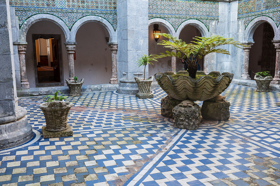 Manueline Cloister at Park and National Palace of Pena (Palacio de la Pena), Sintra, Portugal