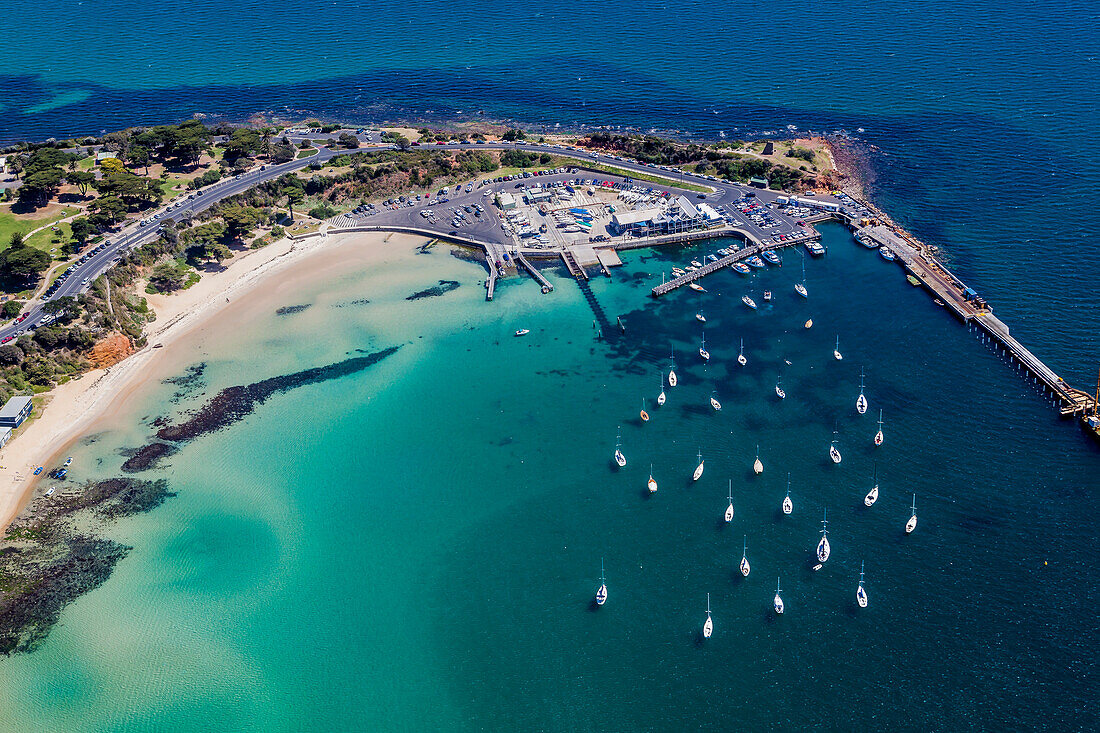 Aerial view of the Rocks Mornington on Victoria's Mornington Peninsula, Australia