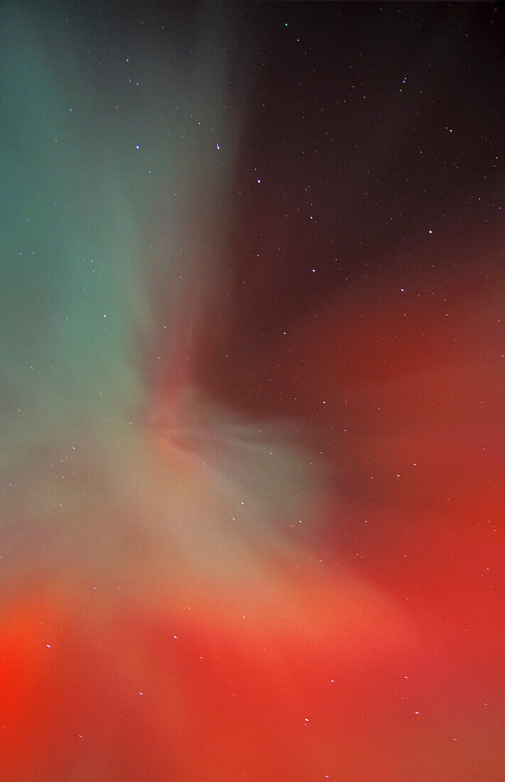 April 17/18, 2001 aurora, taken from home in Alberta. Looking straight up at zenith.