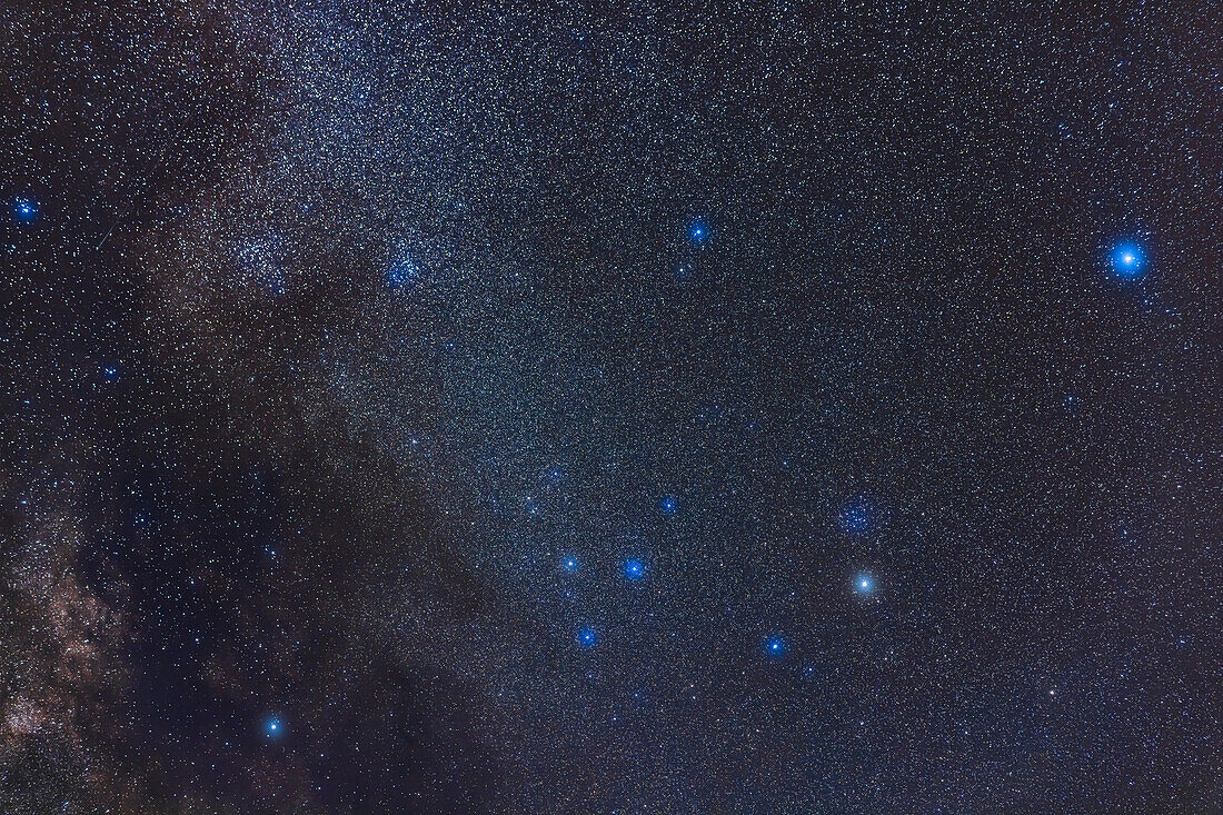 A framing of the group of large binocular-class star clusters in Serpens and Ophiuchus: notably, the pairing of IC 4756 (left) and NGC 6633 (right) at upper left, sometimes known as the S-O Double Cluster, or Tweedledum and Tweedledee (really!), and the cluster IC 4665 at right above the bright star Cebelrai, or Beta Ophiuchi.