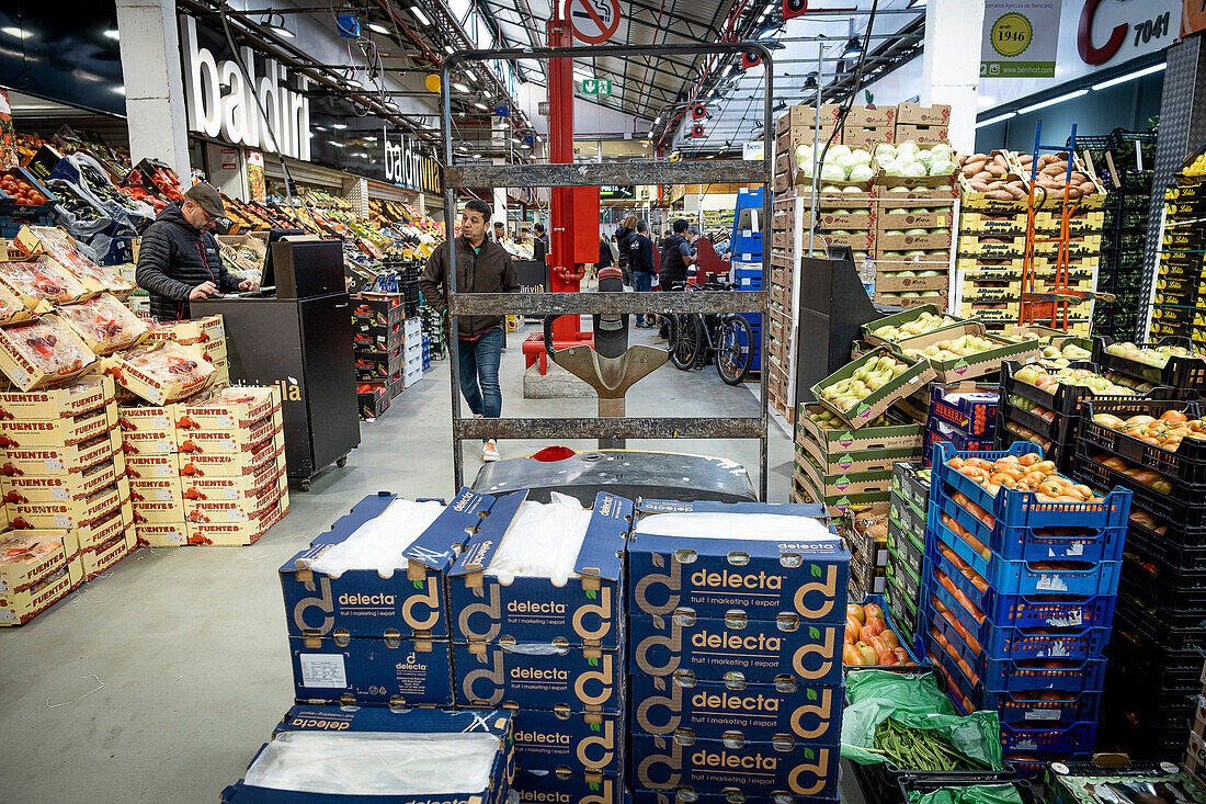 Abteilung für Obst und Gemüse in der Mercabarna. Barcelonas zentrale Märkte. Barcelona. Spanien