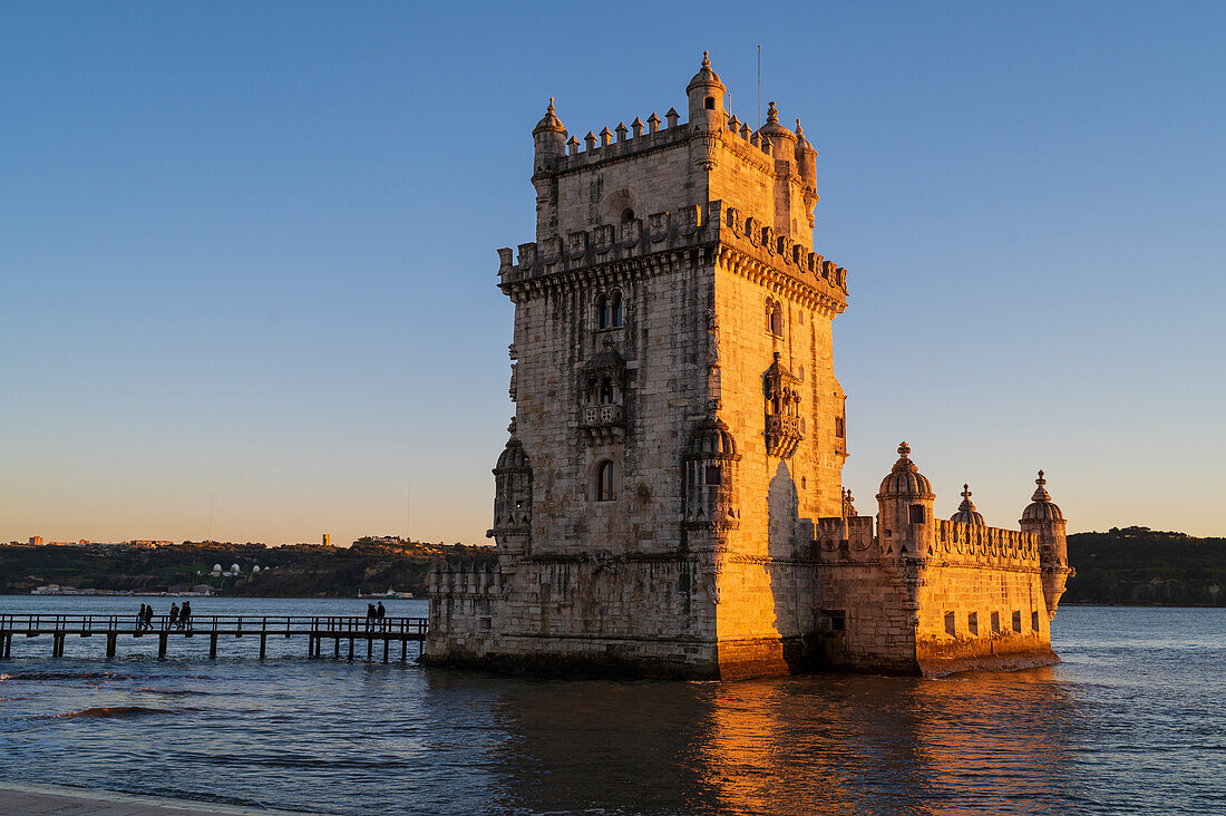 Belem Tower or Tower of St Vincent on the bank of the Tagus River at sunset, Lisbon, Portugal