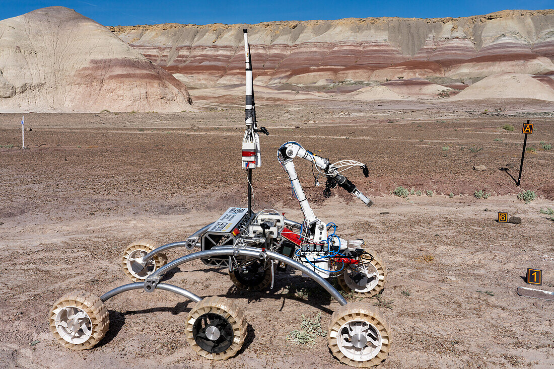 Der PCZ Mars Rover im Rahmen der University Rover Challenge, Mars Desert Research Station in der marsähnlichen Wüste in Utah. PCZ Rover Team, Technische Universität Czestochowa, Polen