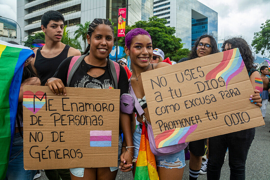 Pride Parade in Caracas, Venezuela. With the presence of the UN in Venezuela, diplomats and representatives of different embassies of the European Union in Venezuela. July 2, 2023