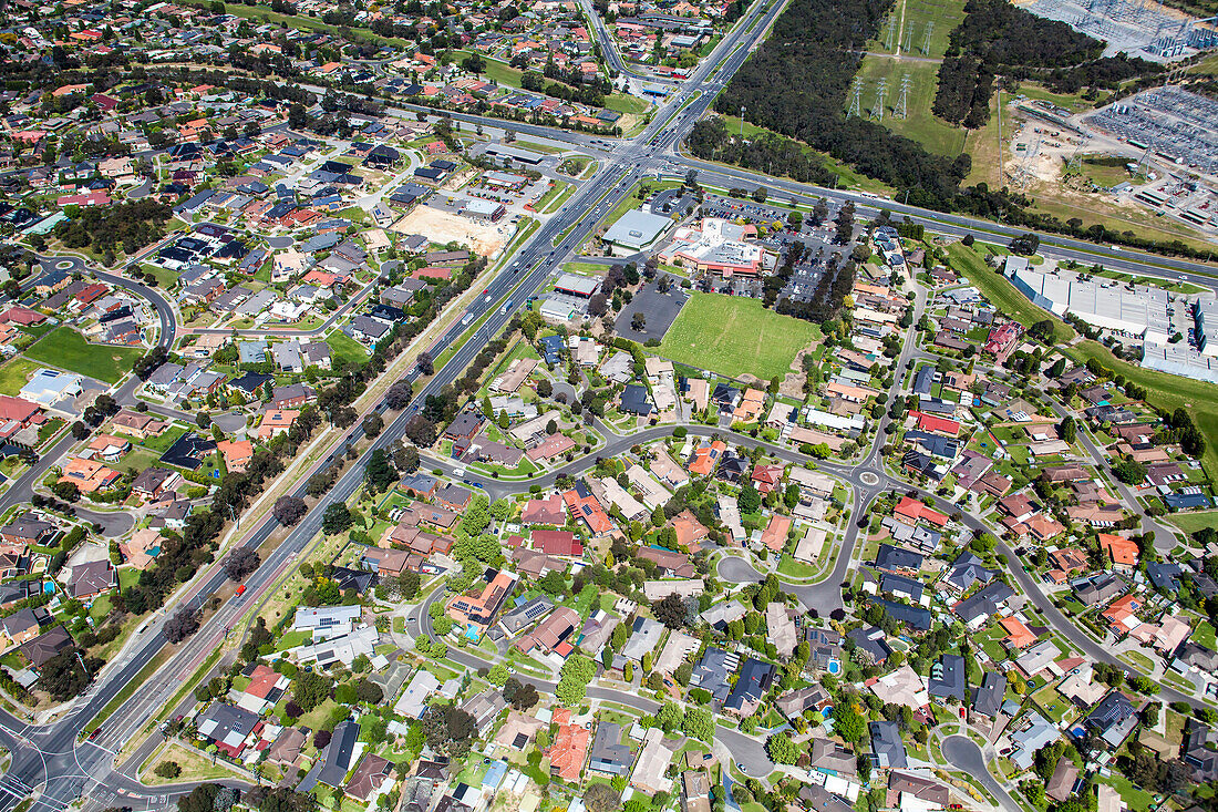 Aerial view of Rowville in Melbourne's East, Australia