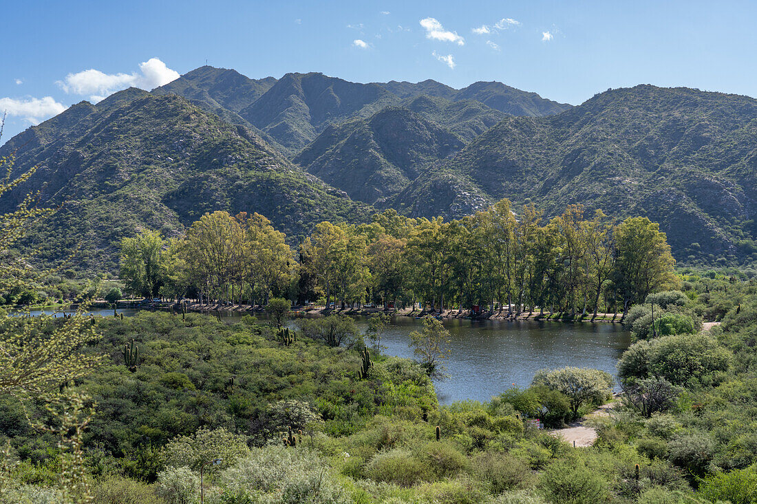 A public park by a reservoir by Villa San Agustin in San Juan Province, Argentina.