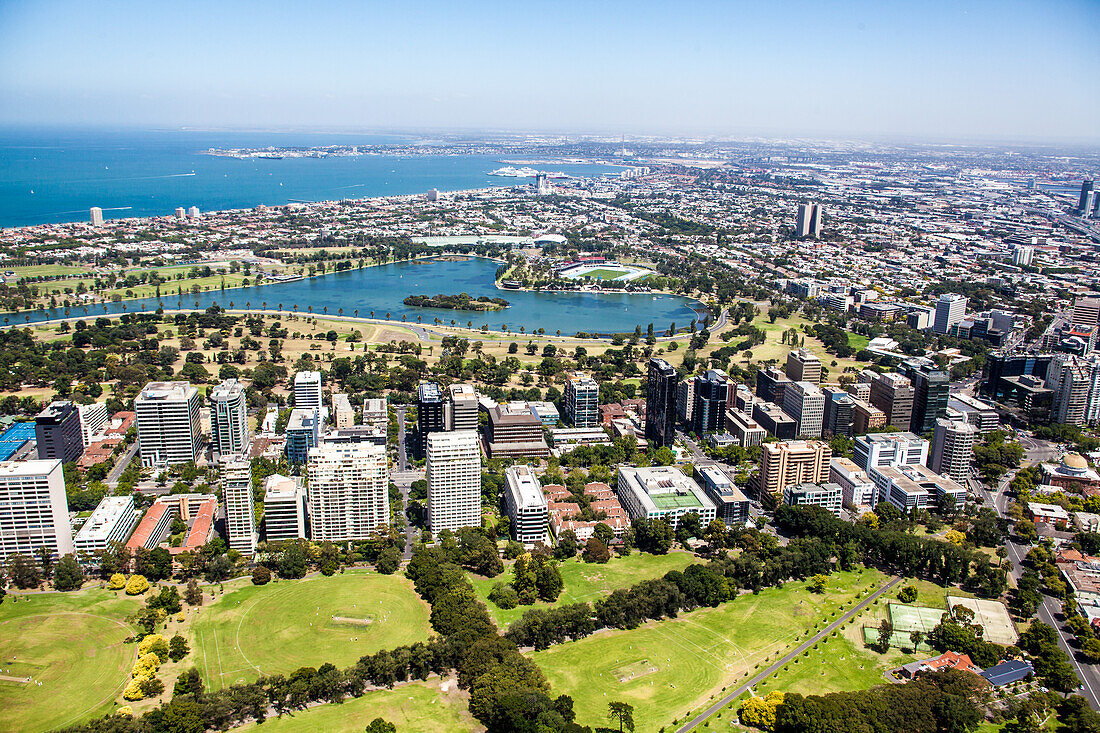 Aerial view of St Kilda in Melbourne, Australia