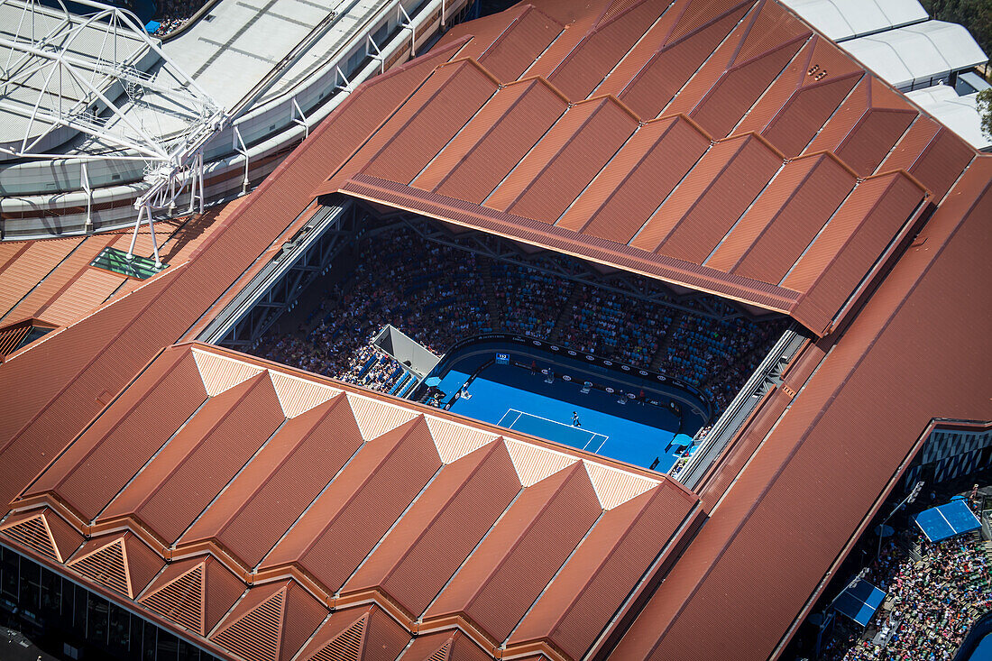 Luftaufnahme des Australian Open Tennisturniers, Melbourne, Australien.