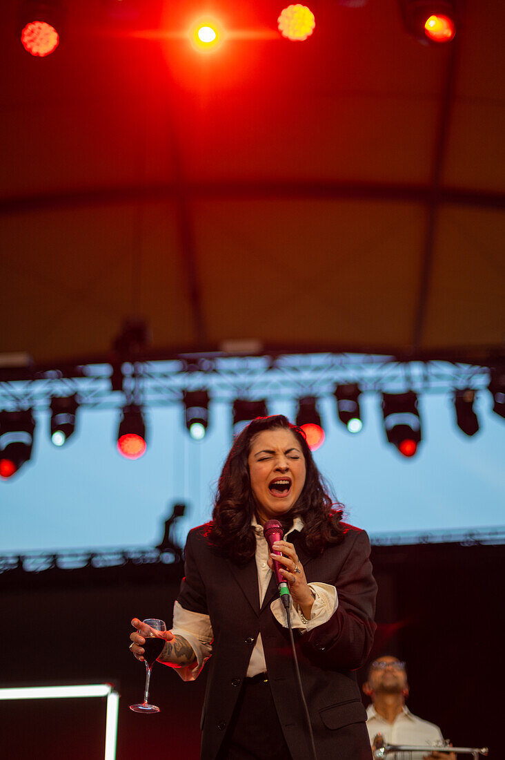 Chilean artist Mon Laferte performs live during Vive Latino 2022 Festival in Zaragoza, Spain