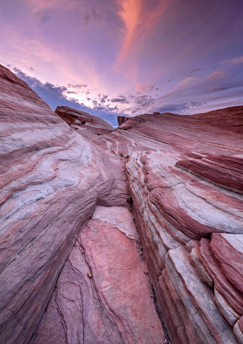 Fire Wave at sunset, Valley of Fire State Park, Nevada, United States of America, North America