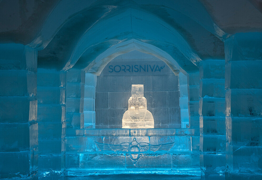 Reception desk at the Sorrisniva Igloo Hotel (Ice Hotel), Alta, Arctic Cirle, Norway, Scandinavia, Europe