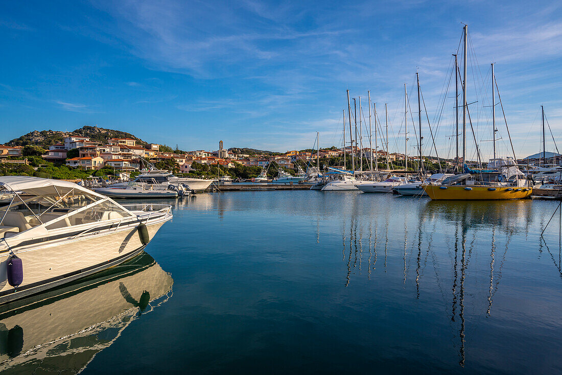 View of boats in Marina di Porto Rotondo, Porto Rotondo, Sardinia, Italy, Mediterranean, Europe