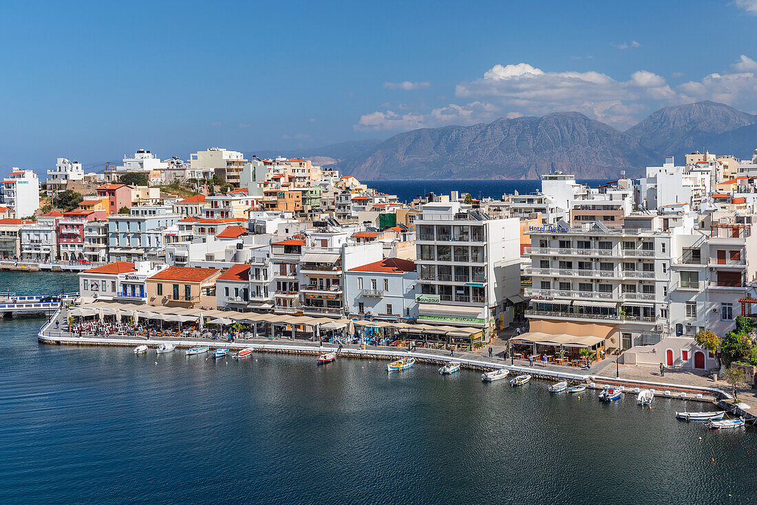 Promenade of Voulismeni Lake, Agios Nikolaos, Lasithi, Crete, Greek Islands, Greece, Europe