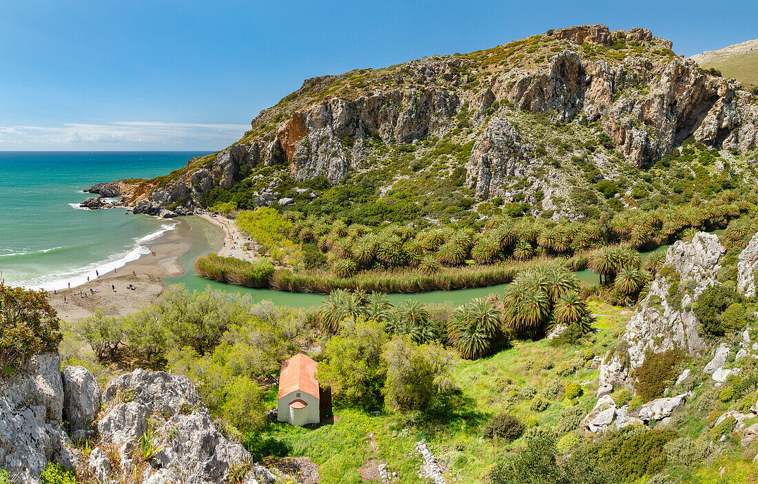 Palm beach of Preveli, Rethymno, Crete, Greek Islands, Greece, Europe