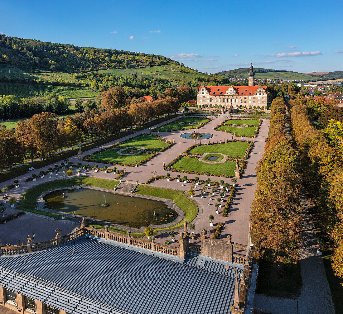 Renaissanceschloss Weikersheim mit Barockgarten im Taubertal, Weikersheim, Romantische Straße, Baden-Württemberg, Deutschland, Europa