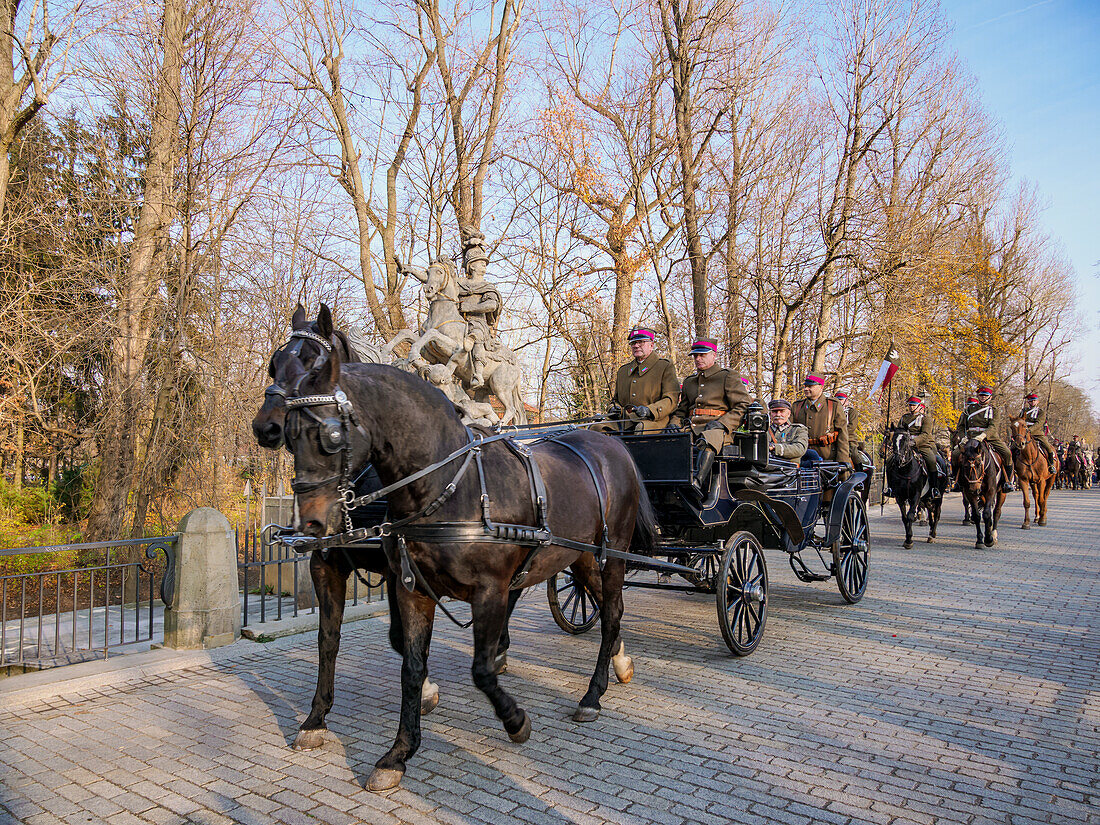 National Independence Day Horse Parade, Lazienki Park (Royal Baths Park), Warsaw, Masovian Voivodeship, Poland, Europe