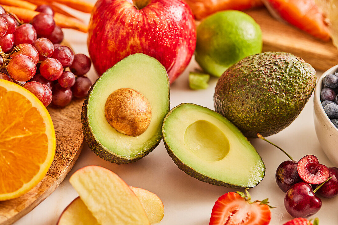 Studio shot of assorted fruit and vegetables