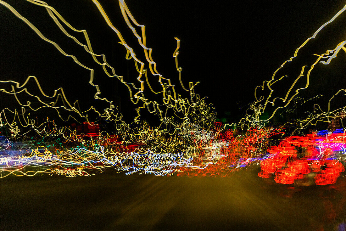 Blurred image of city lights at night