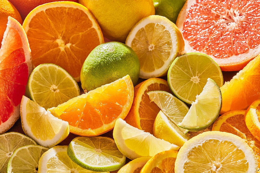 Close-up of assorted sliced citrus fruit