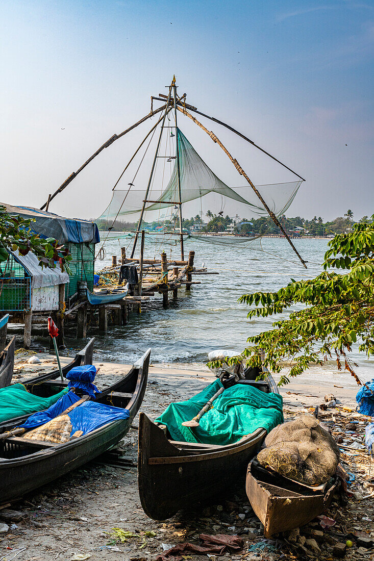 Chinesische Fischernetze, Kochi, Kerala, Indien, Asien