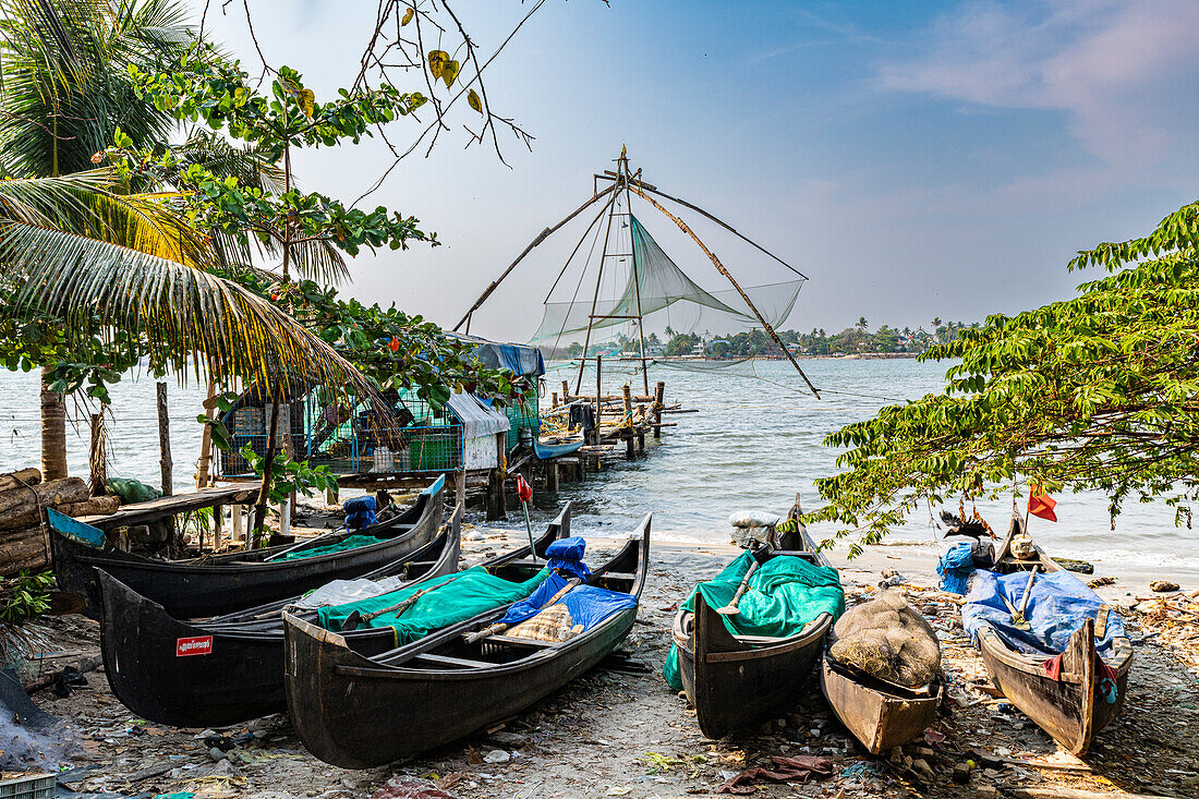 Chinesische Fischernetze, Kochi, Kerala, Indien, Asien