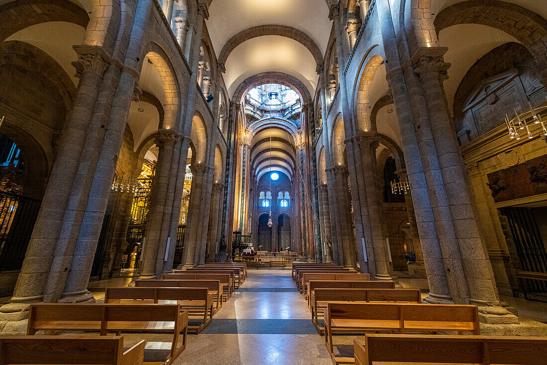 Interior of the Cathedral, Santiago de Compostela, UNESCO World Heritage Site, Galicia, Spain, Europe