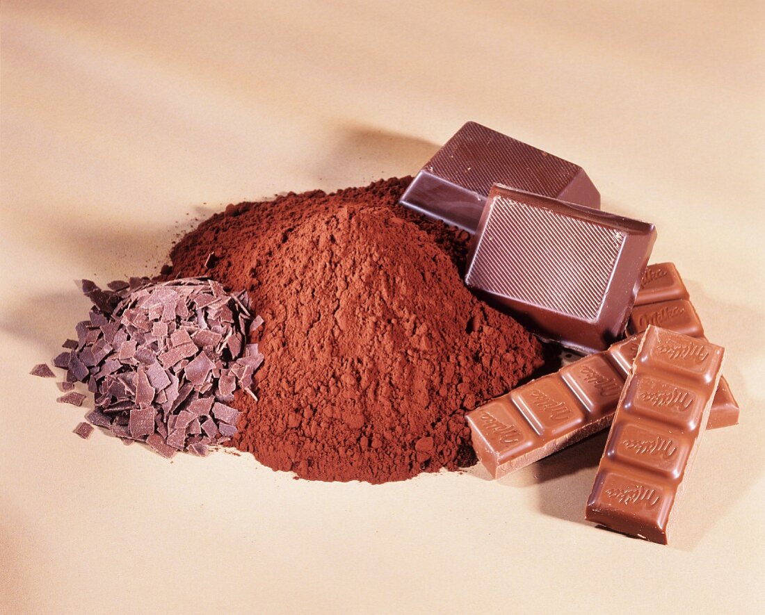 Kakaopulver, Schokoladenstreusel & Schokoladenstücke