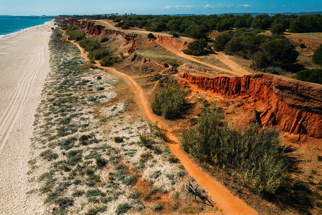 View of Praia da Falesia in Vilamoura, characterized by red cliffs, Algarve, Portugal, Europe