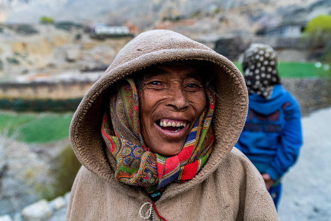 Friendly local in the remote Tetang village, Kingdom of Mustang, Nepal, Asia