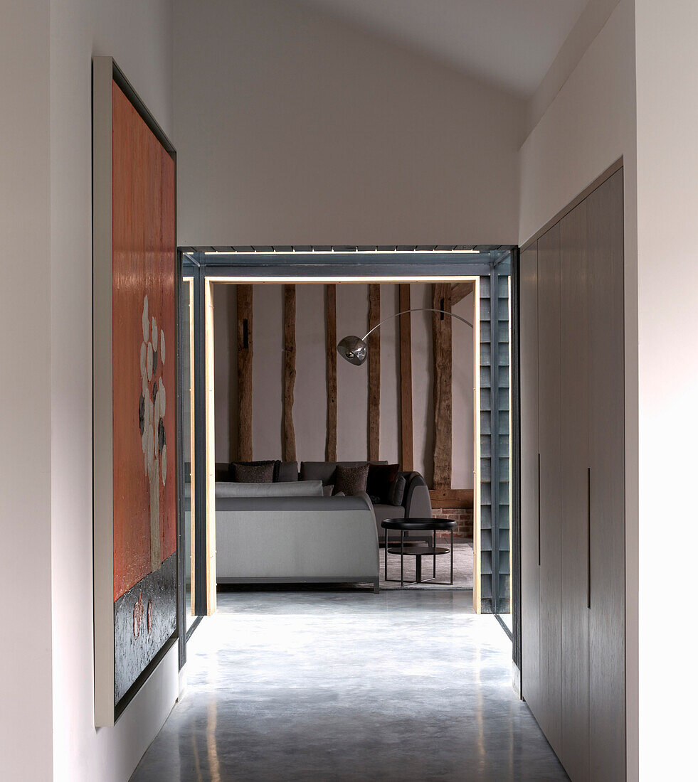 View into sitting area in a renovated farmhouse