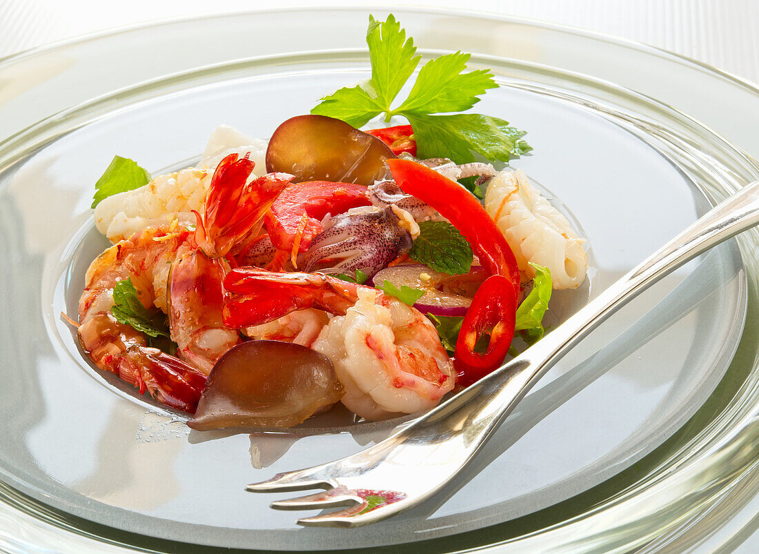 Seafood salad with ingredients from the Indian Ocean