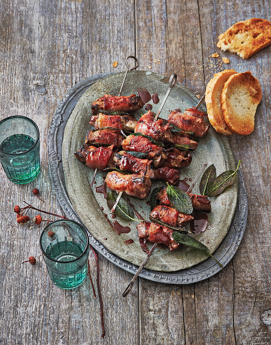 Veal liver skewers with sage (Switzerland)