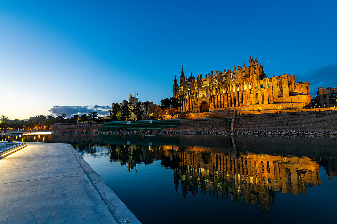 Cathedral of Palma at night, Mallorca, Balearic Islands, Spain, Mediterranean, Europe