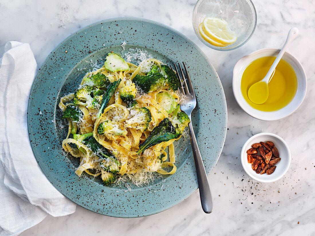 Pasta with broccoli, parmesan, and olive oil