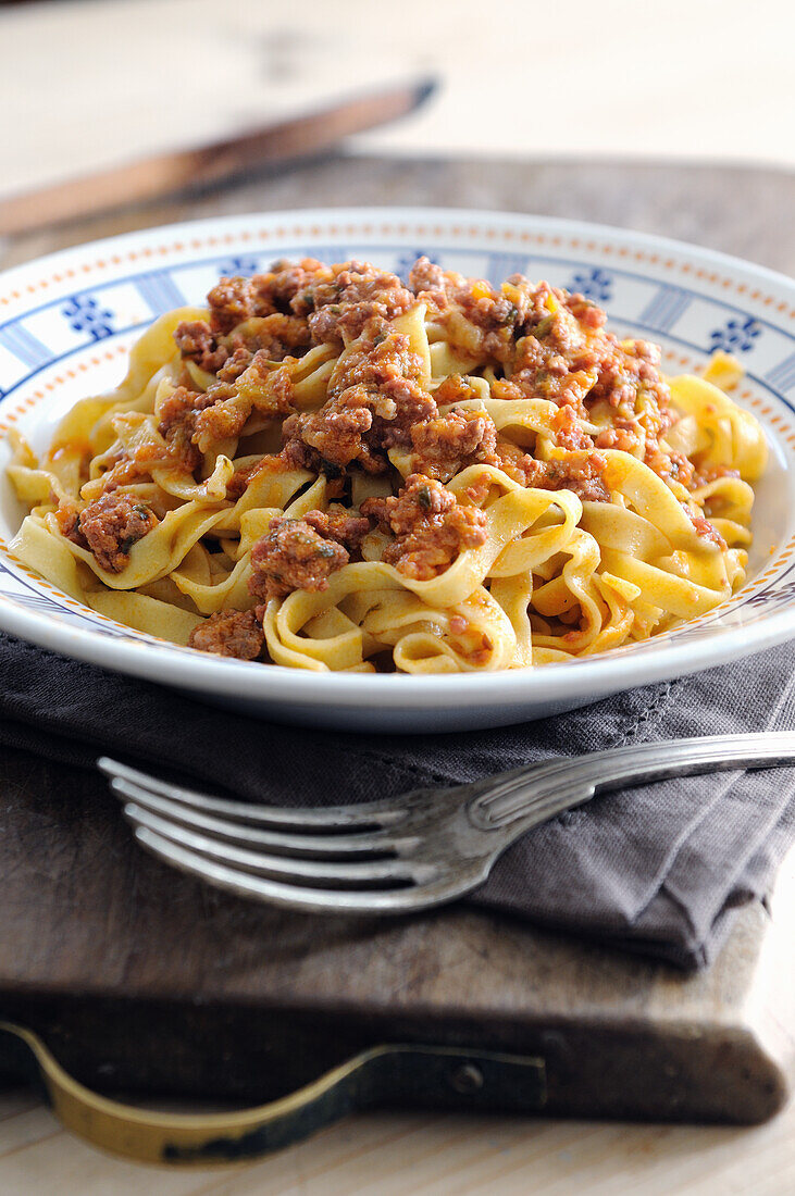 Homemade tagliatelle with Bolognese sauce