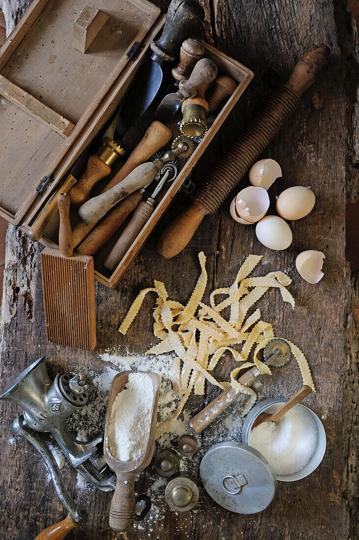 Vintage pasta making utensils