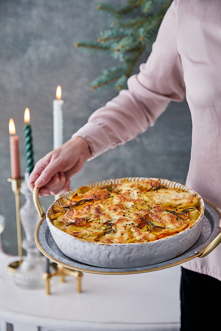 Pumpkin Potato Casserole with Sherry and Burratta