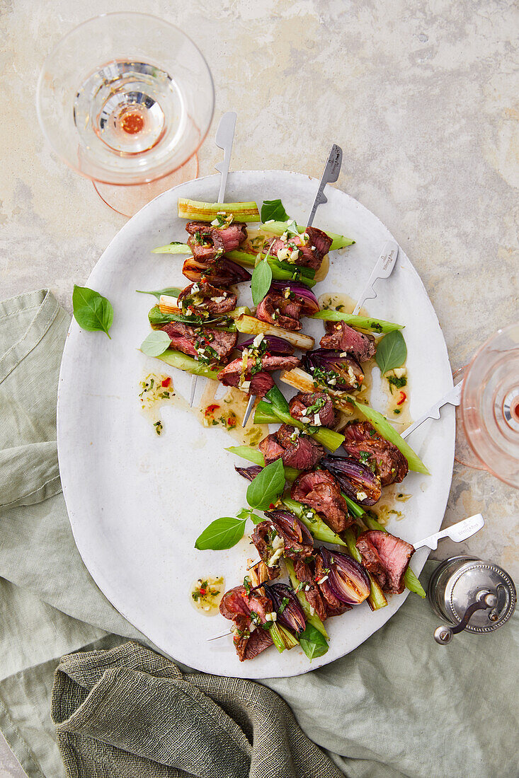 Thai salad on a skewer with roasted marinated roast beef